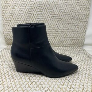 Cole Haan Black Leather Pointed Toe Wedge Heel Ankle Booties Women's Size 7B